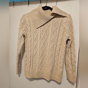 Jeanne Pierre Cream Cable Knit Cowl Neck Sweater